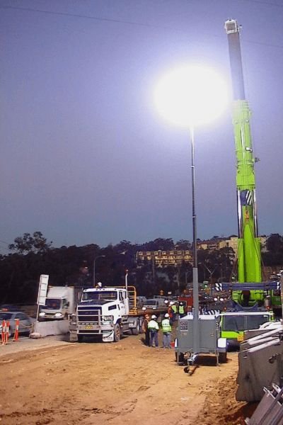 Road construction site illuminated by anti-glare lighting solutions from Lunar Lighting