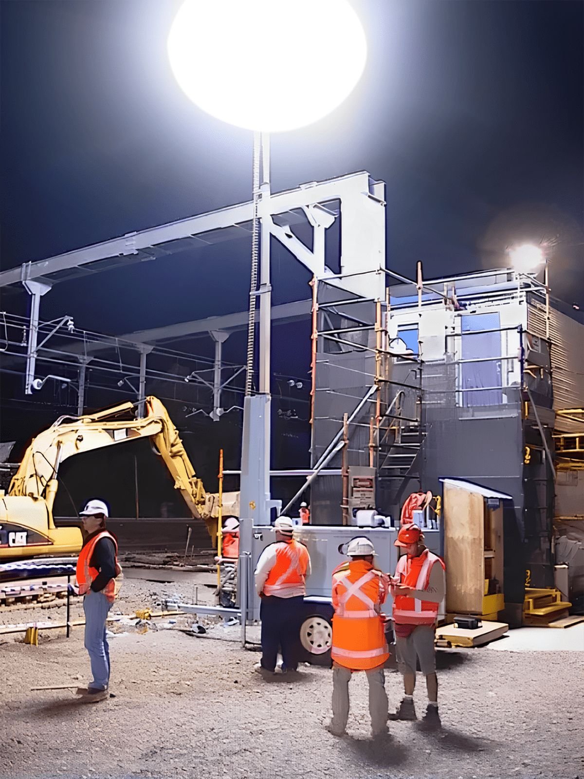 Lunar Lighting used for road construction and civil works, providing glare-free, daylight-quality illumination for increased safety and productivity on the job site.